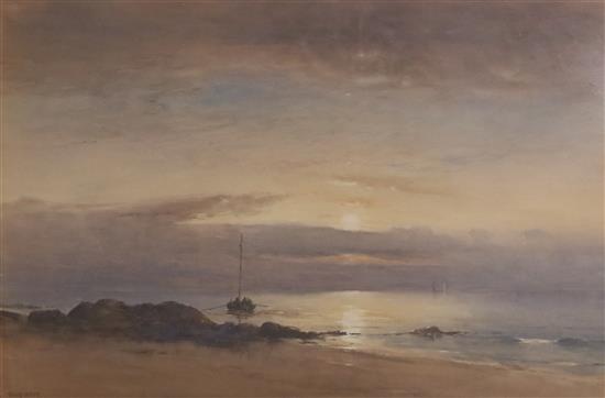 David West (1868-1936) Fishing boat off the coast at sunset 19.25 x 29in.